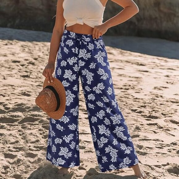 NWT NIMIN Wide Leg Palazzo Pants, Floral Lounge Pants, 100% Rayon, Size 2XL - Picture 1 of 16